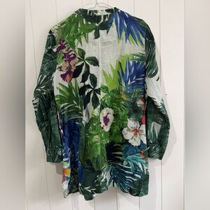 Soft Surroundings Linen Top Tropical Floral  Long Sleeves size XL